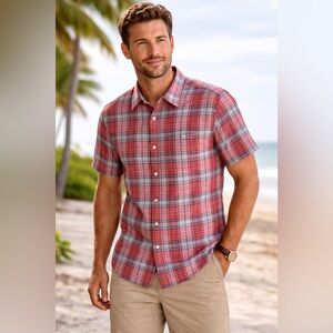 Grayers Red and Gray Plaid Short-Sleeve Button-Down Shirt